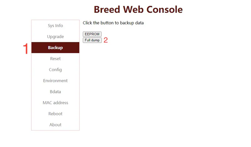 Full dump backup in Breed
