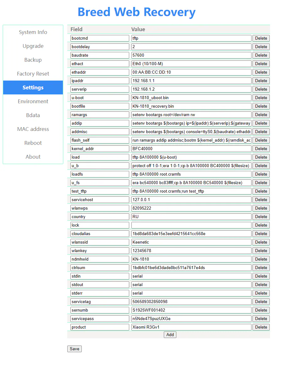 Service data in Breed